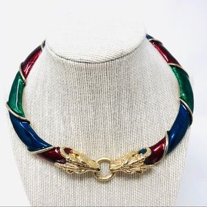 DONALD STANNARD rare vintage enamel rams head necklace